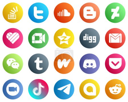 Ilustración de Complete Social Media Icon Pack 20 icons such as tencent. music. video and likee icons. High quality and minimalist - Imagen libre de derechos