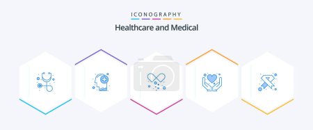 Illustration for Medical 25 Blue icon pack including hiv. aids. medical pills. health care. hands - Royalty Free Image