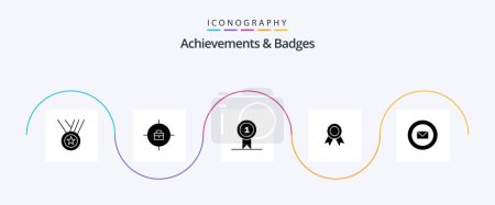 Ilustración de Achievements and Badges Glyph 5 Icon Pack Including stamps. ribbon. awardst. mail. frame - Imagen libre de derechos