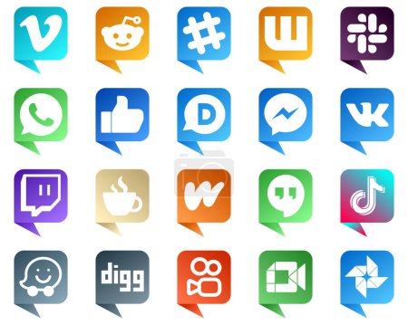 Illustration for 20 Chat bubble style Social Media Icons for Popular Brands such as caffeine. facebook. twitch and fb icons. Creative and eye catching - Royalty Free Image