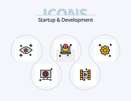 Téléchargez les illustrations : Startup And Develepment Line Filled Icon Pack 5 Icon Design. setting. computer. award. man. location - en licence libre de droit