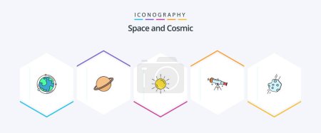 Téléchargez les illustrations : Space 25 FilledLine icon pack including space. astronomy. moon. planet. sun - en licence libre de droit