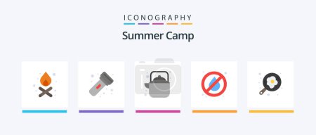 Ilustración de Summer Camp Flat 5 Icon Pack Including pan. camping. outdoor. camping. no fire. Creative Icons Design - Imagen libre de derechos