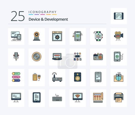 Ilustración de Device And Development 25 Line Filled icon pack including hand watch. network. web . hardware. mobile - Imagen libre de derechos