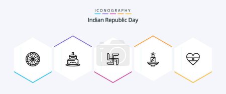 Illustration for Indian Republic Day 25 Line icon pack including light. easter. church. diwali. candle - Royalty Free Image