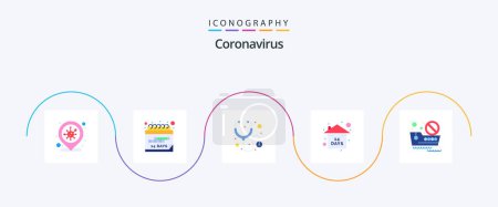 Téléchargez les illustrations : Coronavirus Flat 5 Icon Pack Including ship. banned travel. medical. stay home. event - en licence libre de droit
