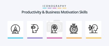 Téléchargez les illustrations : Productivity And Business Motivation Skills Line 5 Icon Pack Including off. clock. head. alarm. meditation. Creative Icons Design - en licence libre de droit