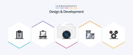 Illustration for Design and Development 25 FilledLine icon pack including design. coding. development. programing. development - Royalty Free Image