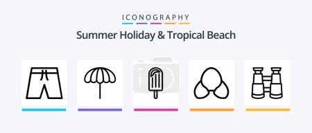 Téléchargez les illustrations : Beach Line 5 Icon Pack Including wet. umbrella. sports. beach. ice cream. Creative Icons Design - en licence libre de droit