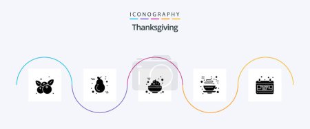 Téléchargez les illustrations : Thanksgiving Glyph 5 Icon Pack Including date. hot. light. cup. chocolate - en licence libre de droit