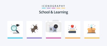 Téléchargez les illustrations : School And Learning Flat 5 Icon Pack Including . box. education. bulb. education. Creative Icons Design - en licence libre de droit