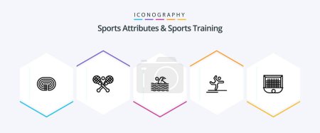 Illustration for Sports Atributes And Sports Training 25 Line icon pack including ball. performing. activity. gymnastics. water - Royalty Free Image