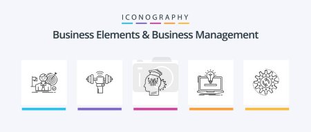 Téléchargez les illustrations : Business Elements And Business Managment Line 5 Icon Pack Including processing. efficiency. market. information. database. Creative Icons Design - en licence libre de droit