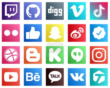 Illustration for 20 High Resolution Social Media Icons such as china. weibo. china. snapchat and like icons. High quality and creative - Royalty Free Image