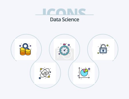 Ilustración de Data Science Line Filled Icon Pack 5 Icon Design. time analysis. date. big data. clock. brain - Imagen libre de derechos