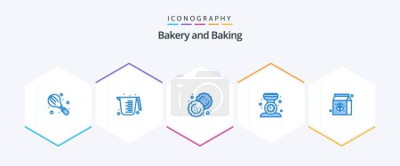 Téléchargez les illustrations : Baking 25 Blue icon pack including scale. kitchen. measuring. cooking. cutter - en licence libre de droit