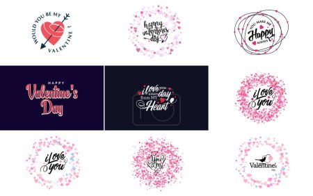 Ilustración de Happy Valentine's Day typography design with a heart-shaped balloon and a gradient color scheme - Imagen libre de derechos