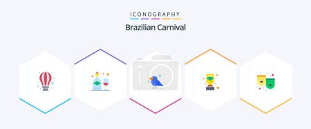 Téléchargez les illustrations : Brazilian Carnival 25 Flat icon pack including roles. award. carnival. trophy. brazilian - en licence libre de droit
