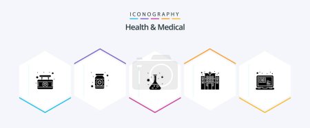 Ilustración de Health And Medical 25 Glyph icon pack including online. hospital. medicine. clinic. test - Imagen libre de derechos