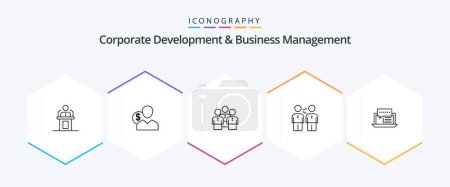 Illustration for Corporate Development And Business Management 25 Line icon pack including people. business. user. friends. money - Royalty Free Image