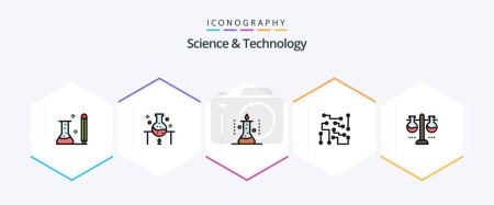 Illustration for Science And Technology 25 FilledLine icon pack including laboratory glassware. chemical laboratory. science experiment. science. electronics - Royalty Free Image