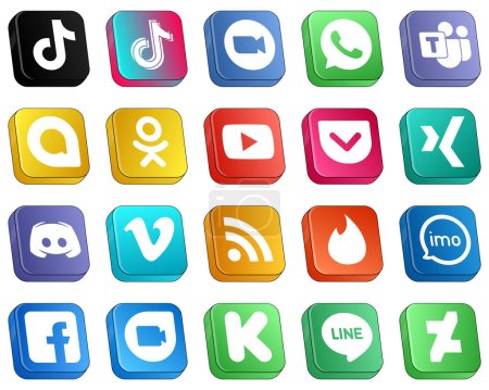 Illustration for 20 Isometric 3D Icons of Major Social Media Platforms such as xing. video. youtube and google allo icons. Creative and high-resolution - Royalty Free Image