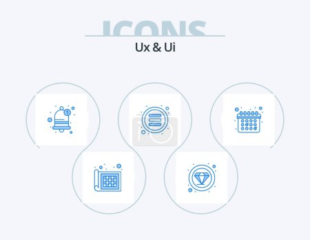 Illustration for Ux And Ui Blue Icon Pack 5 Icon Design. schedule. appointment. bell. options. control - Royalty Free Image