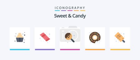 Téléchargez les illustrations : Sweet And Candy Flat 5 Icon Pack Including . marshmallow. lollipop. food. food. Creative Icons Design - en licence libre de droit