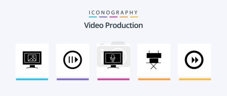 Téléchargez les illustrations : Video Production Glyph 5 Icon Pack Including folding chair. cinema . step. chair . microphone. Creative Icons Design - en licence libre de droit