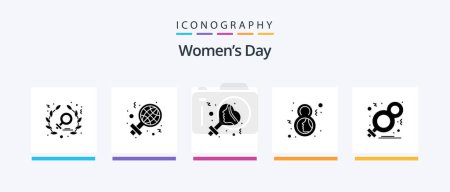 Téléchargez les illustrations : Womens Day Glyph 5 Icon Pack Including eight. face. sign. symbol. eight. Creative Icons Design - en licence libre de droit