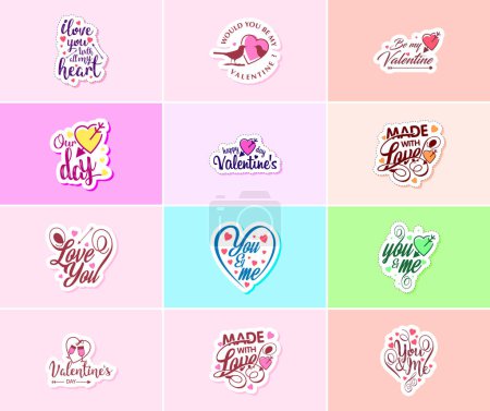 Ilustración de Celebrating the Power of Love on Valentine's Day with Beautiful Design Stickers - Imagen libre de derechos