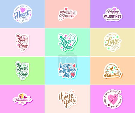 Ilustración de Love Lettering Stickers for the Most Romantic Day of the Year - Imagen libre de derechos