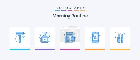 Illustration for Morning Routine Blue 5 Icon Pack Including . liner. morning. eye. reminder. Creative Icons Design - Royalty Free Image