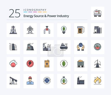 Téléchargez les illustrations : Energy Source And Power Industry 25 Line Filled icon pack including construction. drop. nature. oil. gasoline - en licence libre de droit