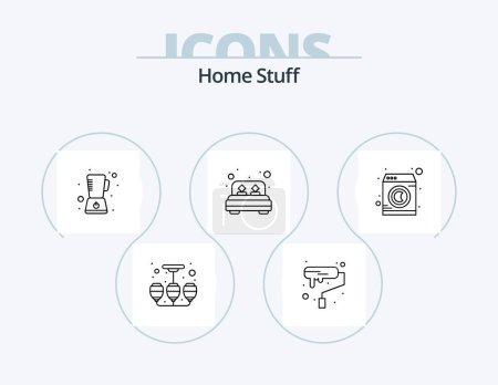 Ilustración de Home Stuff Line Icon Pack 5 Icon Design. camera. coffee machine. floral. maker. coffee - Imagen libre de derechos