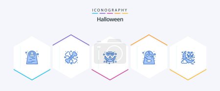 Téléchargez les illustrations : Halloween 25 Blue icon pack including halloween. halloween. sign. ghost. smiley - en licence libre de droit