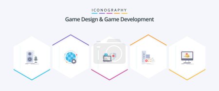 Téléchargez les illustrations : Game Design And Game Development 25 Flat icon pack including joystick. game. globe. publishing. game - en licence libre de droit