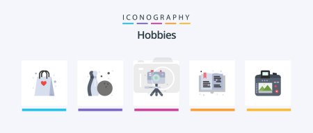 Téléchargez les illustrations : Hobbies Flat 5 Icon Pack Including hobbies. camera. image. hobby. read. Creative Icons Design - en licence libre de droit