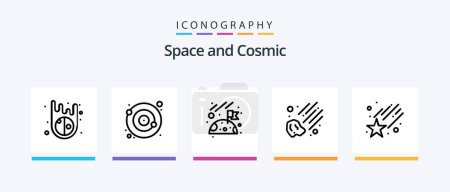 Téléchargez les illustrations : Space Line 5 Icon Pack Including space. astronaut. flame. space. asteroid. Creative Icons Design - en licence libre de droit