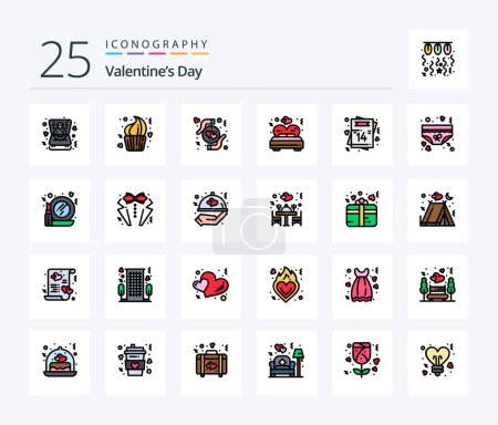 Ilustración de Valentines Day 25 Line Filled icon pack including heart. valentine. dessert. love. heart - Imagen libre de derechos