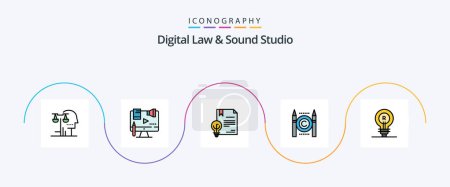 Ilustración de Digital Law And Sound Studio Line Filled Flat 5 Icon Pack Including copyright. business. digital. law. digital - Imagen libre de derechos