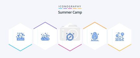 Ilustración de Summer Camp 25 Blue icon pack including survival. forest. compass. camping. jungle - Imagen libre de derechos