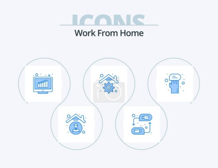 Illustration for Work From Home Blue Icon Pack 5 Icon Design. management. home. web. building. report - Royalty Free Image