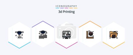 Téléchargez les illustrations : 3d Printing 25 FilledLine icon pack including printer. printer. 3d. model. cube - en licence libre de droit