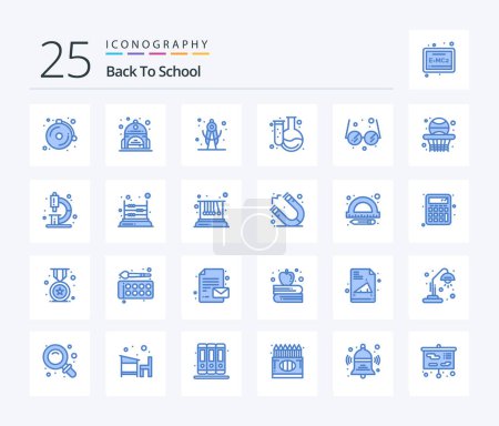 Illustration for Back To School 25 Blue Color icon pack including school. education. school. glasses. flask - Royalty Free Image