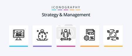 Téléchargez les illustrations : Strategy And Management Line 5 Icon Pack Including seo. setting. sucess. right. arrow. Creative Icons Design - en licence libre de droit