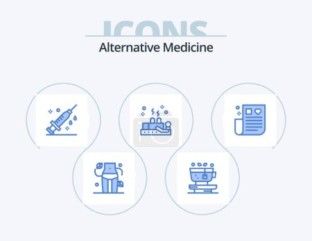 Téléchargez les illustrations : Alternative Medicine Blue Icon Pack 5 Icon Design. healthcare. wellness. healthcare. therapy. cupping - en licence libre de droit