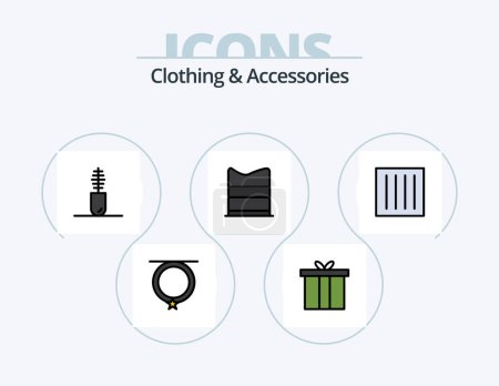 Téléchargez les illustrations : Clothing and Accessories Line Filled Icon Pack 5 Icon Design. sewing accessories. dressmaking. wallet. dress button. man - en licence libre de droit