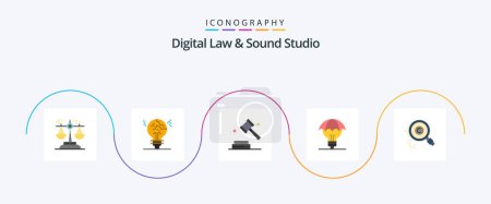 Illustration for Digital Law And Sound Studio Flat 5 Icon Pack Including idea. copyright. fake. proteced ideas. digital - Royalty Free Image