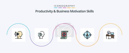 Ilustración de Productivity And Business Motivation Skills Line Filled Flat 5 Icon Pack Including media. communication. tasks. social media. world - Imagen libre de derechos